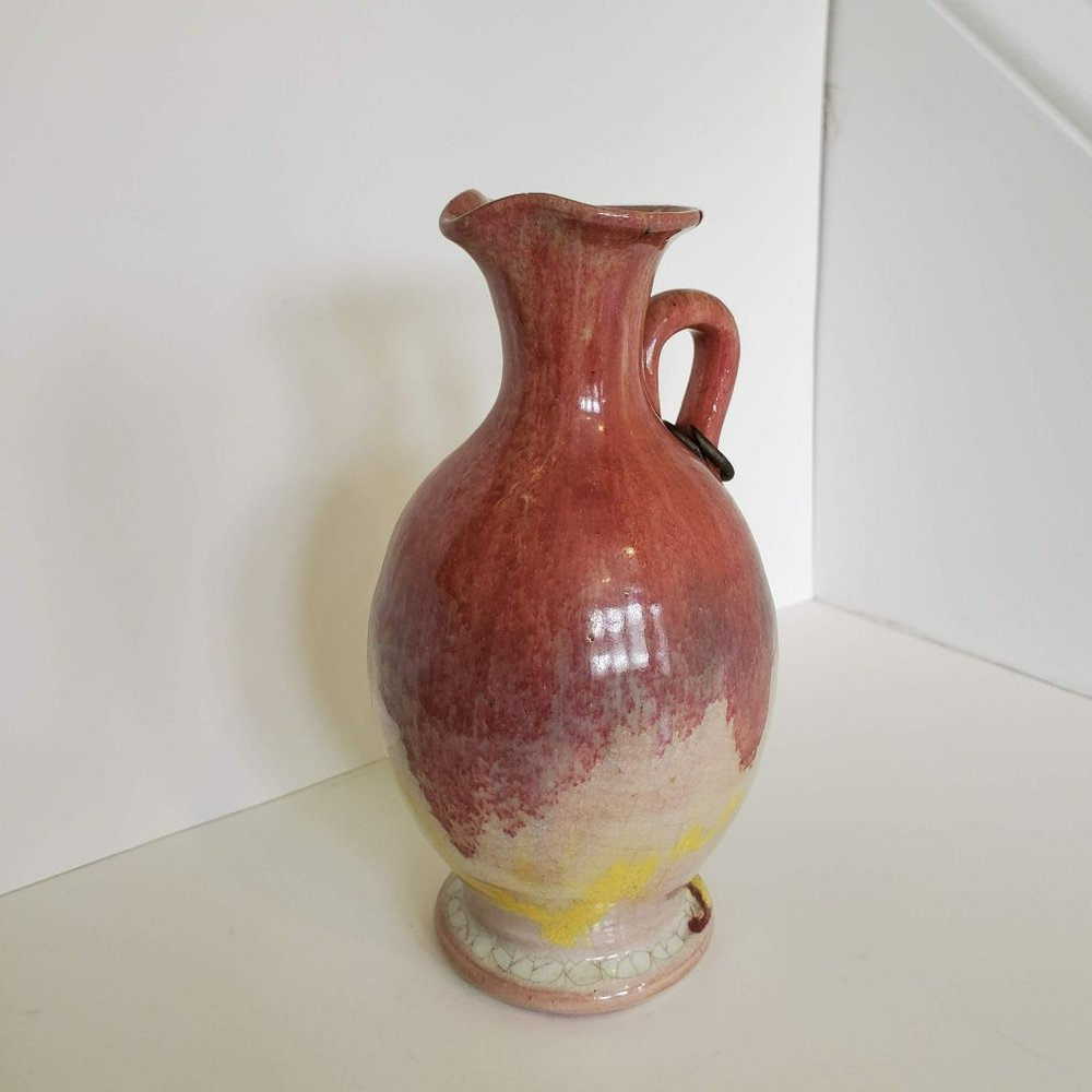 Art Pottery Urn, Handmade Ceramic Pitcher, Red Purple Drip Glaze Studio Pottery